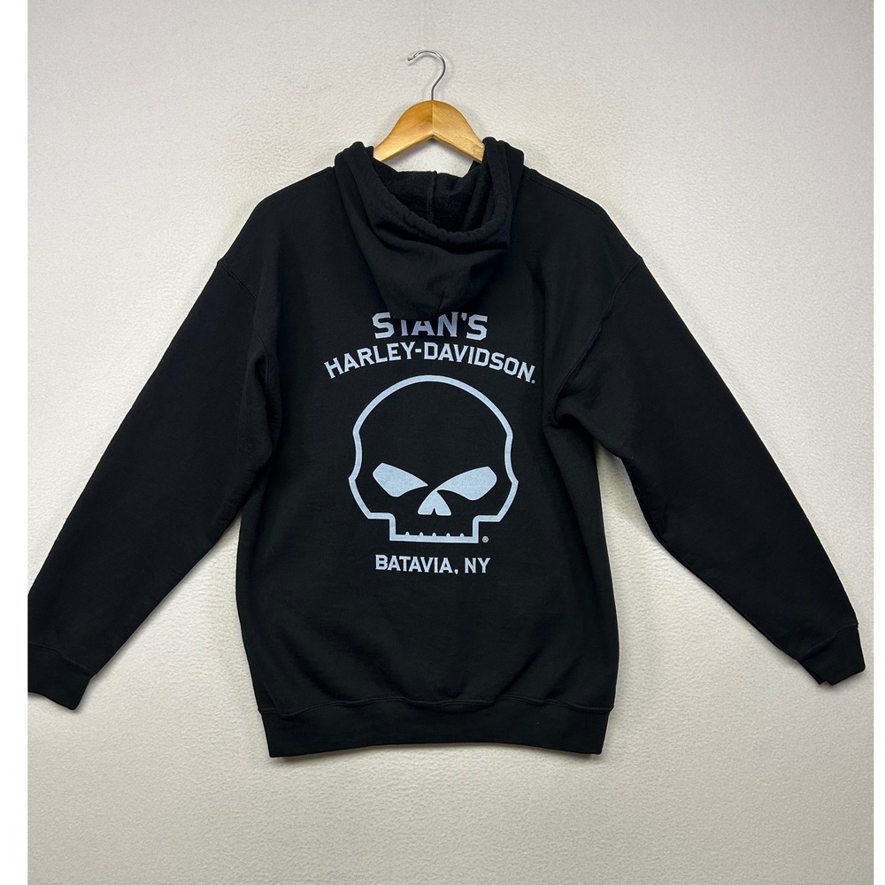 Harley-Davidson Willie G Skull Biker Mens M Black Full Zip Hoodie Sweatshirt